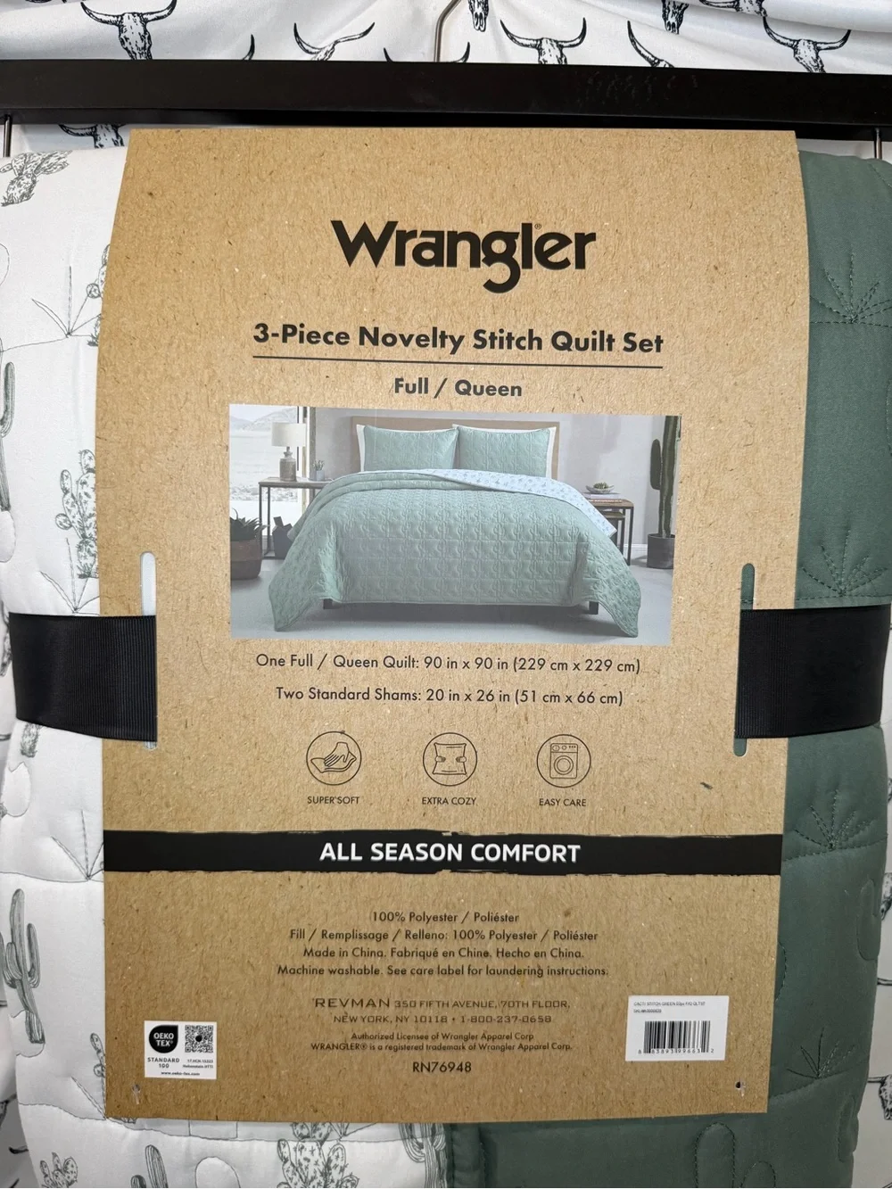 Wrangler Sage and White 3-Piece Novelty Stitch Quilt Set